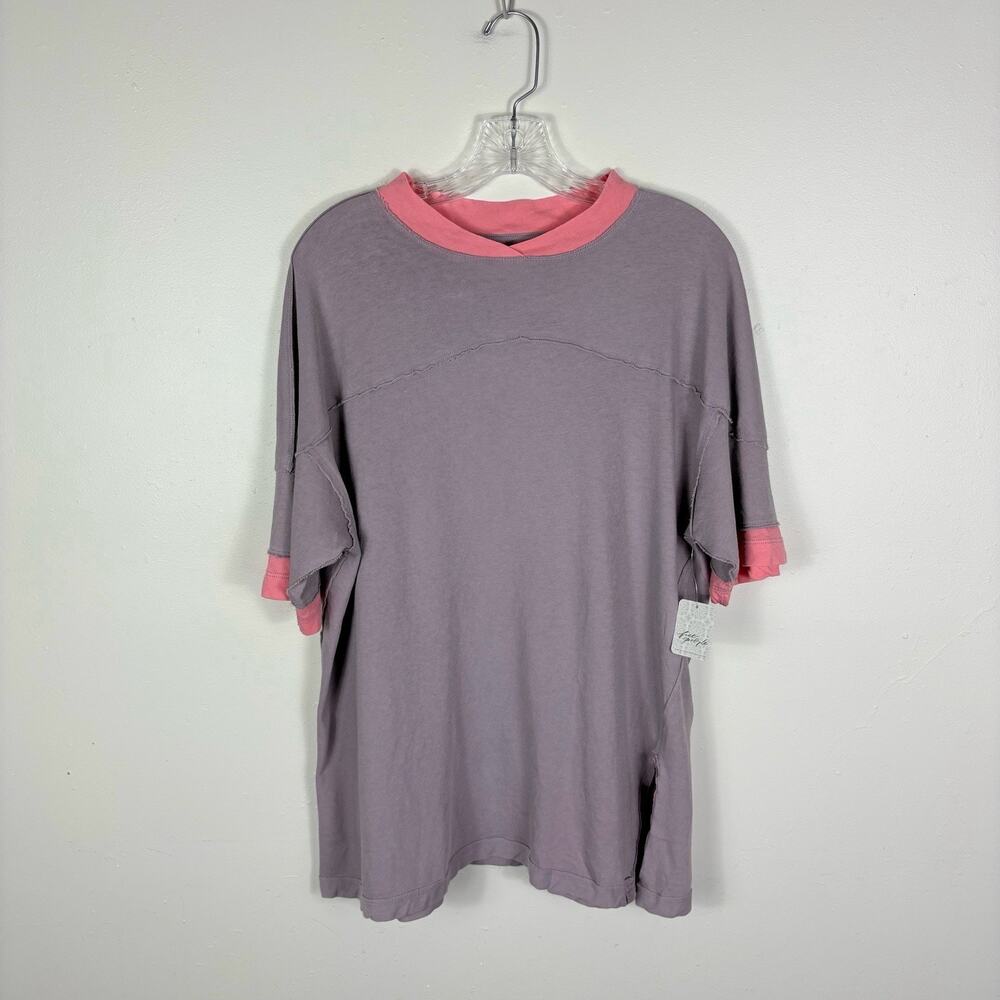 Free People We The Free Top XS Lavender Oversized Boxy Short Exposed Seams